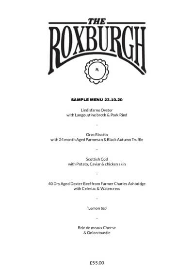 Roxburgh Rise Menu Sample Menus | The Roxburgh